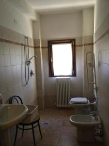 bagno con servizi igienici, lavandino e finestra di Agriturismo Flabeto a Budrio