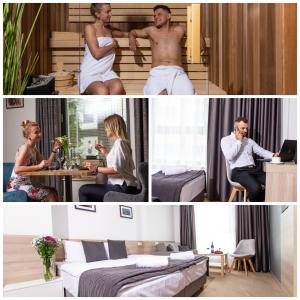 two pictures of a man and a woman in a room at Lubhotel in Lublin