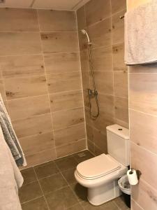 a bathroom with a toilet and a shower at Vistas al mar 2 Canabal in A Coruña