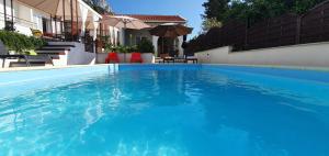 a large blue swimming pool next to a house at Holiday home Olive in Gradac