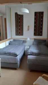 Un pat sau paturi într-o cameră la Ferienwohnung Alte Dorfschule