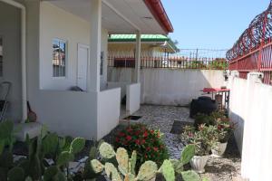 un patio con flores y plantas en una casa en Dubbel woonhuis Selderiestraat Paramaribo, en Paramaribo