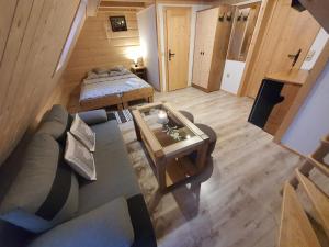 an overhead view of a living room with a couch and a bed at Apartamenty góralskie MICHNIAK in Dzianisz