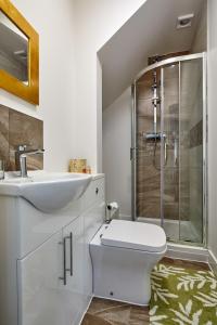 a bathroom with a toilet and a sink and a shower at Coppergate Mews Apartment 4 in Doncaster