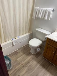 a bathroom with a toilet and a sink and a shower at Royal Inn in Albany +39 photos