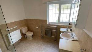a bathroom with a toilet and a sink and a shower at Broad Mead in Corfe Castle +23 photos