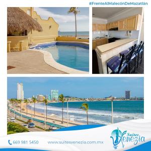 un collage de fotos de una playa y un complejo en Hotel Venezia en Mazatlán