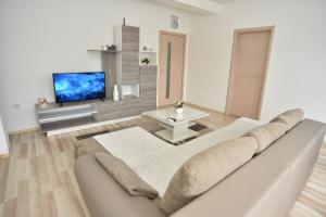 uma sala de estar com um sofá e uma televisão em SOKOLANA Apartments em Kumanovo