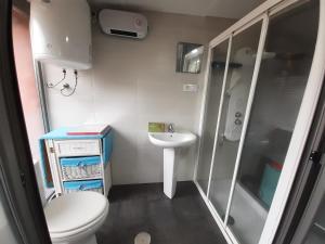 a small bathroom with a toilet and a sink at El Rincón de los Patos 1 in Serranillos Playa +38 photos