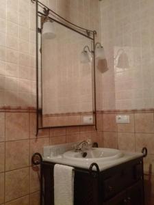 łazienka z umywalką i lustrem w obiekcie Casa Rural Fuentetrigo w mieście Brizuela