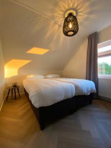 a bedroom with a large bed with a ceiling at De Vrije wil in Buren