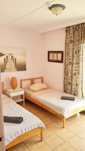 sypialnia z dwoma łóżkami i oknem w obiekcie Apartment Avenida Puig w Aronie