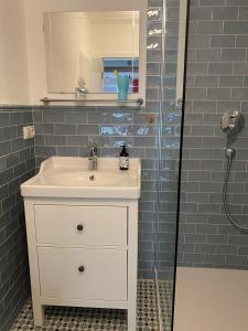 a bathroom with a sink and a shower at Wunderschönes Studio für bis 2-3 Personen in Homburg