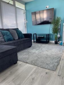 a living room with a couch and a rug at 52 Cherry Park Chalet in Chapel Saint Leonards