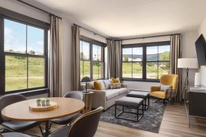 A seating area at The Eddy Taproom & Hotel