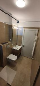 a bathroom with a toilet and a sink and a shower at Welcome In(n) Central Pitești in Piteşti