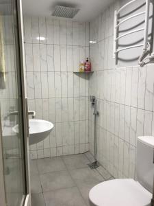 uma casa de banho com um WC e um lavatório em Ermitage Apt, Апартаменти в Центрі Дніпра em Dnipro