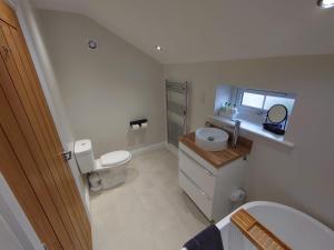 un piccolo bagno con un water e un lavandino di Old Brewery Barn, Ullswater, Lake District a Penrith Altre 109 foto