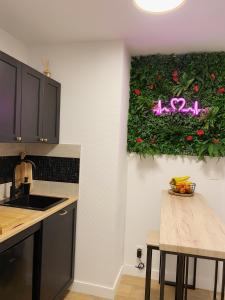 Kitchen o kitchenette sa L’appart[é] BLACK superbe appartement pop !