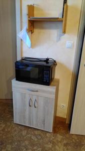 a microwave sitting on a cabinet in a room at Fewo Frank in Aspach