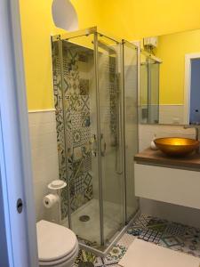 a bathroom with a shower with a toilet and a sink at Bella Vista House-Sorrento coast - free parking-solarium in Vico Equense +41 photos