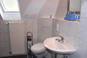 een witte badkamer met een toilet en een wastafel bij Apartment Sonnenschein in Cochem +10 foto's