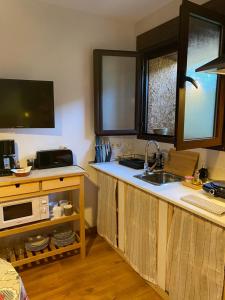 a kitchen with a sink and a microwave at Apartamento rural Prunus avium in Cambrón