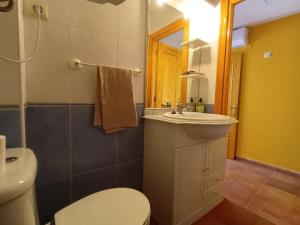 a bathroom with a sink and a toilet and a mirror at La Tijera in Candeleda +17 photos