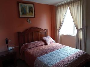 伊瓦拉的住宿－Hostal EL CALLEJÓN，一间卧室设有一张床和一个窗口