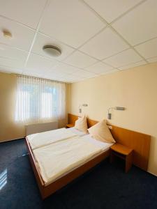 a bedroom with a large bed in a room at Hotel Montan in Duisburg