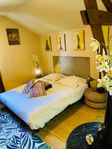 - une chambre avec un grand lit dans l'établissement LE HAVANA-Maison d'hotes, à Bergerac