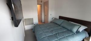 um quarto com uma cama e uma televisão de ecrã plano em Edificio Curitiba, Apartamento nuevo y céntrico 1B 1D em Temuco