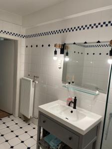 a bathroom with a sink and a mirror at Grüne Oase und trotzdem zentral in Hameln