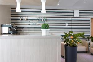 a lobby with a counter with a potted plant at Albergo Villa Bianca in San Giovanni Rotondo