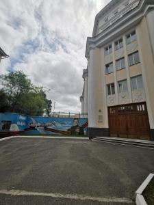 ハバロフスクにあるШикарная квартира Центр Хабаровска Ленина-Шеронова-Гамарникаの壁画のある建物