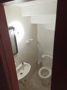 Baño pequeño con aseo y lavamanos en Casa Marina Espectacular Casa Completa en Valledupar