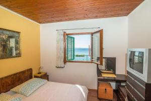 a bedroom with a bed and a tv and a window at Apartment Marijana in Seget Vranjica