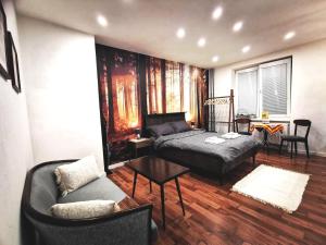 a living room with a bed and a couch at Studio Ray Town Centre - NO PARTY in Spišská Nová Ves
