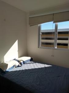a bedroom with a large bed with a window at BarraVilha Resort Vista Mar e Pé na Areia in Barra Velha