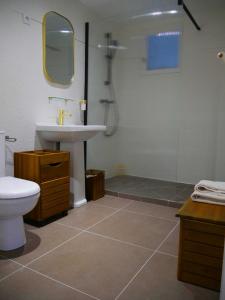 La salle de bains est pourvue d'un lavabo, de toilettes et d'une douche. dans l'établissement Le champ de l'eau, à Crécy-la-Chapelle