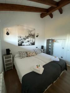 1 dormitorio con 2 camas y toallas. en Casa Rural Los Abuelos, en Piloña