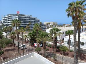 アロナにあるApartament Playa Hondaのヤシの木が茂る建物のバルコニーからの眺め