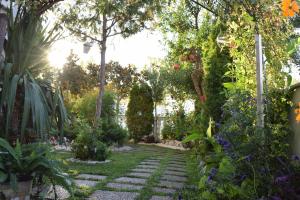 a garden with a stone path and plants at Five stars in Trikala in Tríkala