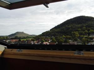 a view from the balcony of a house with a mountain at Ipf Blick DG in Bopfingen