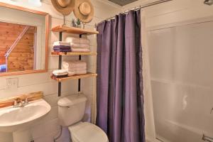 a bathroom with a toilet and a sink and a shower at Mountain View Escape - 1 Mile to White River! in Mountain View