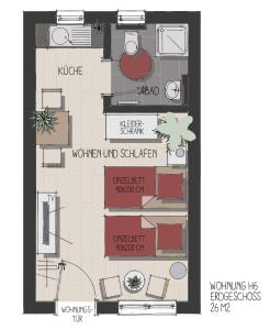 漢堡的住宿－Ferienwohnungen Legienstraße，房屋的平面图