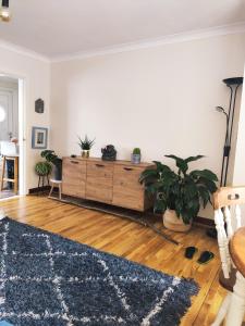 een woonkamer met een dressoir en een tapijt bij Single bedroom in quiet neighbourhood in Mount Vernon