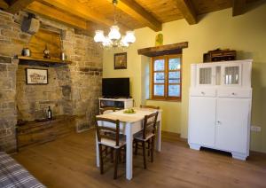 - une cuisine avec une table et des chaises dans la chambre dans l'établissement Apartma Baladur, à Brezovica pri Gradinu