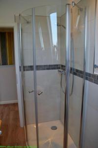 y baño con ducha y puerta de cristal. en Maisfeld Wohnung, en Wyk auf Föhr