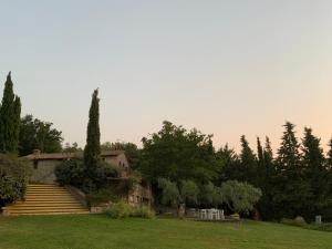 a house with stairs and a grass yard at Villa Le Polle di Meletro in Chianni